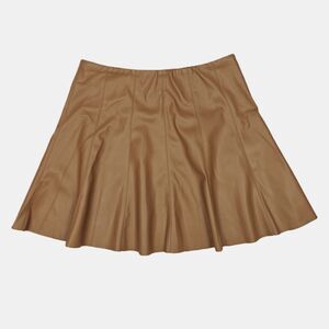 House of Harlow Vegan Leather Tan Panel Flare Mini Skirt Size S Clean Academia